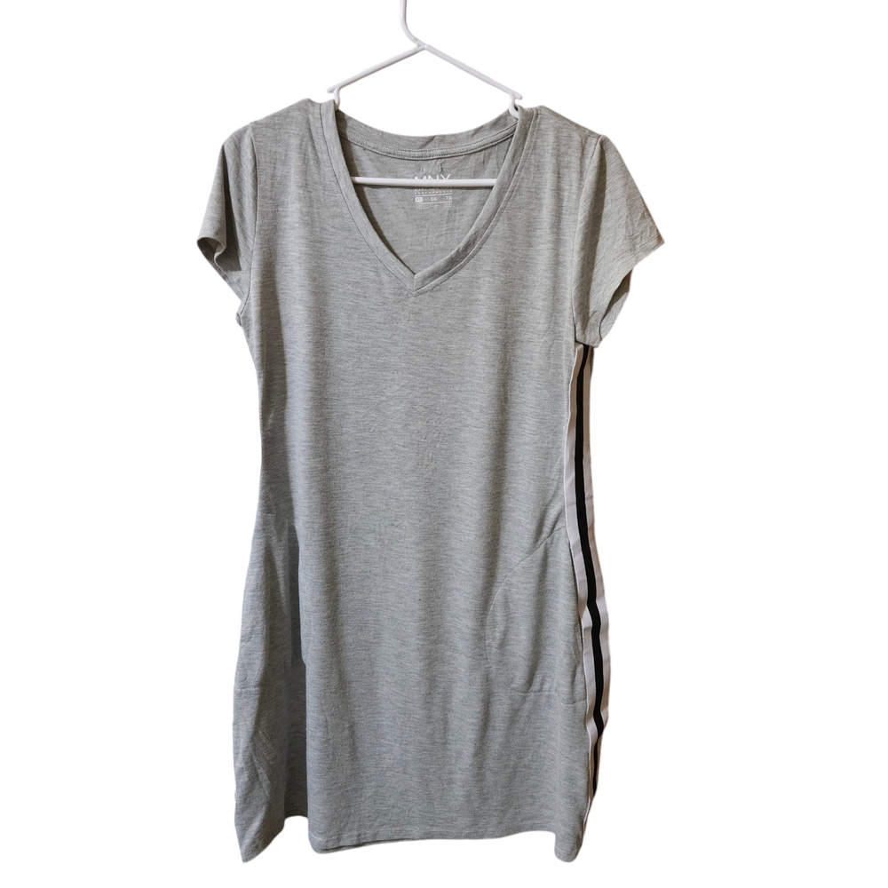 MARC NEW YORK PERFORMANCE KNEE LENGTH T-SHIRT DRRSS GRAY/BLUE WHITE  STRIPE XL